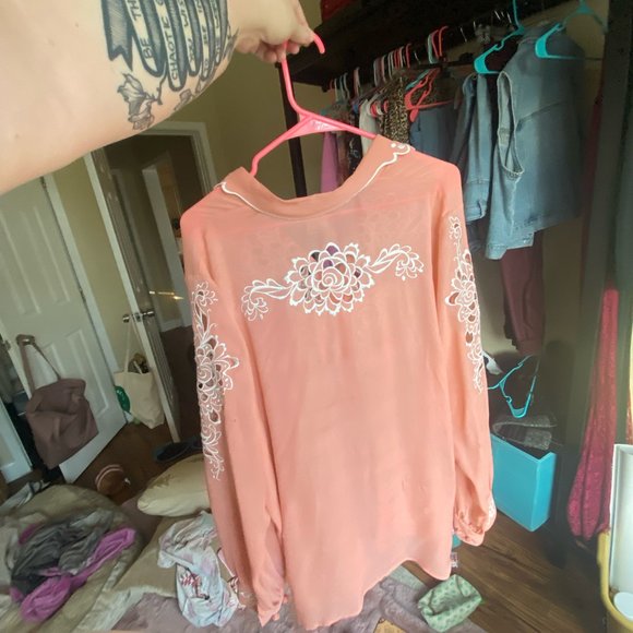 Plus Size - Vintage Western Bob Mackie Silk Blouse with Cutouts - Picture 2 of 4